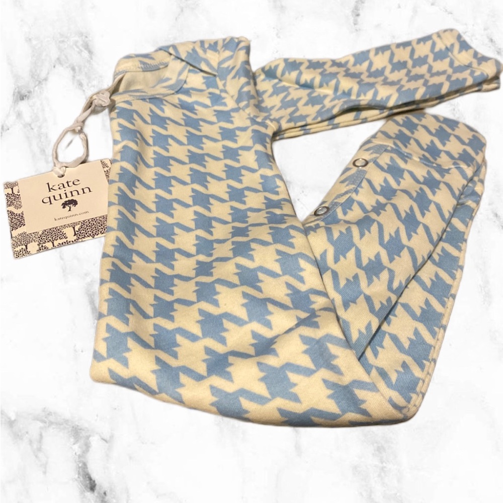 Kate Quinn long sleeve lap neck footie blue houndstooth 0-3m